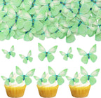 Gyufise 72Pcs Edible Butterfly Cupcake Toppers & Decorations for Butterfly Theme Baby Shower & Kids Birthday Party Cake Supplies - Green
