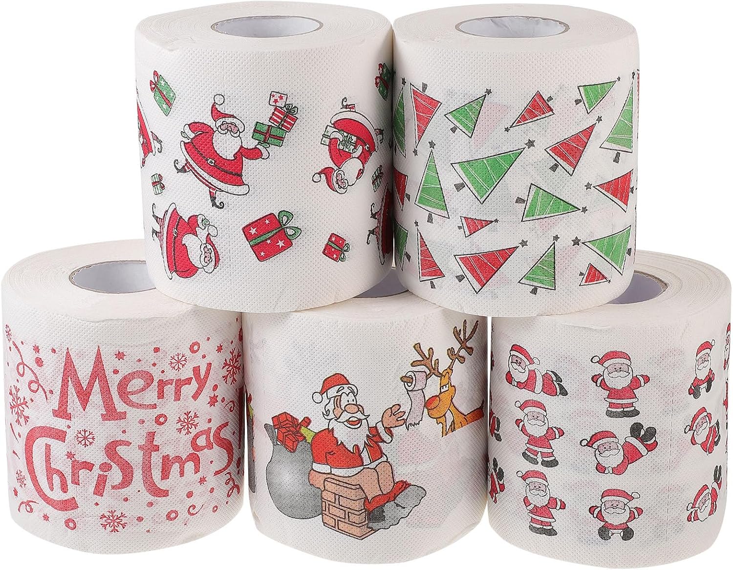 Healeved 5 Rolls Christmas Napkins - Printed Santa Claus Designs - Disposable Paper Towels for Bathroom