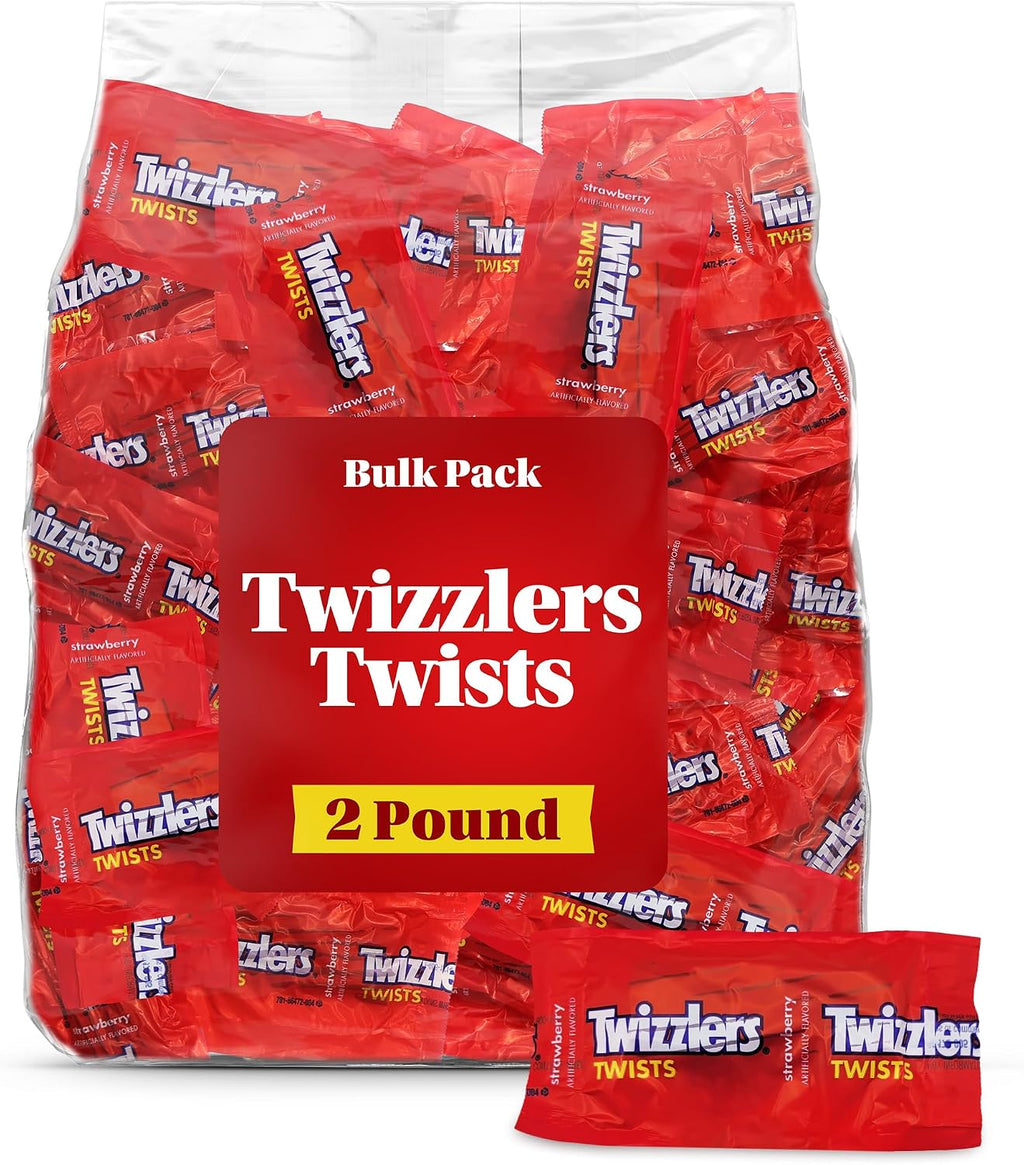 Licorice Twist Strawberry Bulk Pack 2 Pound - Individually Wrapped Chewy Candy for Easter Basket Stuffers, Party Favors, Pinata Filler, and Snacks - Great for Kids & Adults