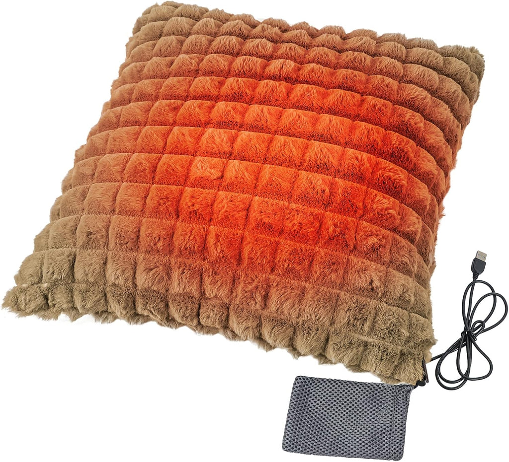 USB Heated Cushion Chair Sofa Bed Throw Pillow Home Office Lumbar Support Cushion Electric Heating Pad for Back, Abdomen, Lumbar, Neck, Shoulder (Khaki)