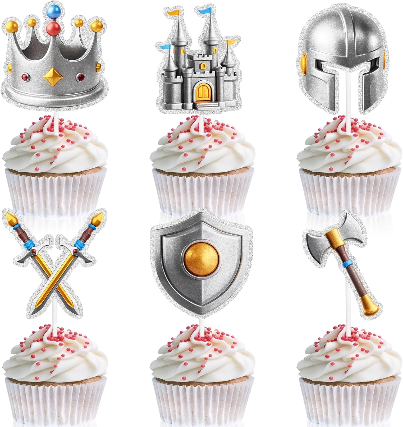 18pcs Medieval Cupcake Toppers Set Happy Birthday Armor, Castle Dessert Decoration, Medieval Renaissance Party, Boy and Girl Birthday Party, or Baby Shower Decoration, Birthday Gifts for Kids. LIANGSS