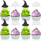 24 Pcs Witch Hat Cupcake Topper Crown Cupcake Topper Halloween Dessert Food Safe Cake Decorations for Halloween Theme Birthday Party Supplies Crafts