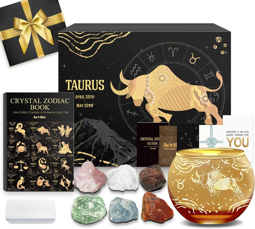 Aovila Taurus Birthday Gifts for Women - Taurus Candle Holder Crystals Birthstones Gifts Box Set - Zodiac Gifts Astrology Horoscope Gifts Birthday Gifts for Her Mother Sister Best Friends