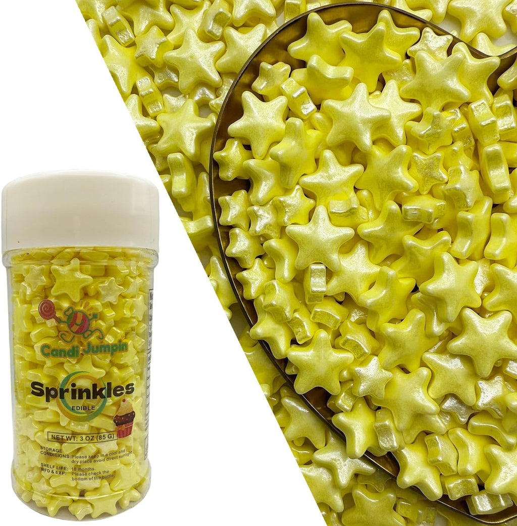 CandiJumpin Edible Stars for Cake Decorating, Yellow Star Sprinkles Star Cake Decorations Edible Large Small Yellow Stars Baby Shower Party Birthday Wedding Christmas Supplies 3 OZ
