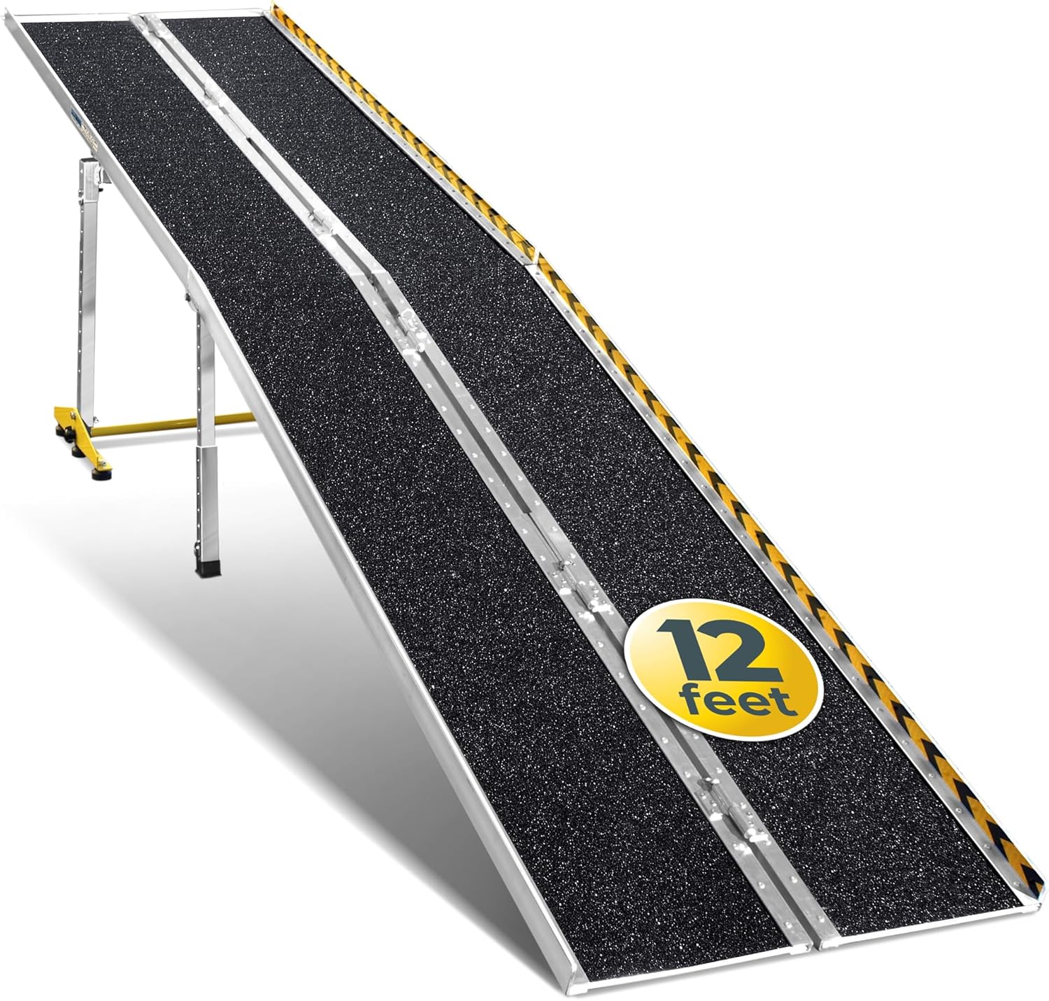 Wheelchair Ramp 12 Feet - Aluminum Long Portable Ramp - Loading Capacity 600 lbs - Portable 12 Foot Wheelchair Ramp with 2 Extra Support Leg