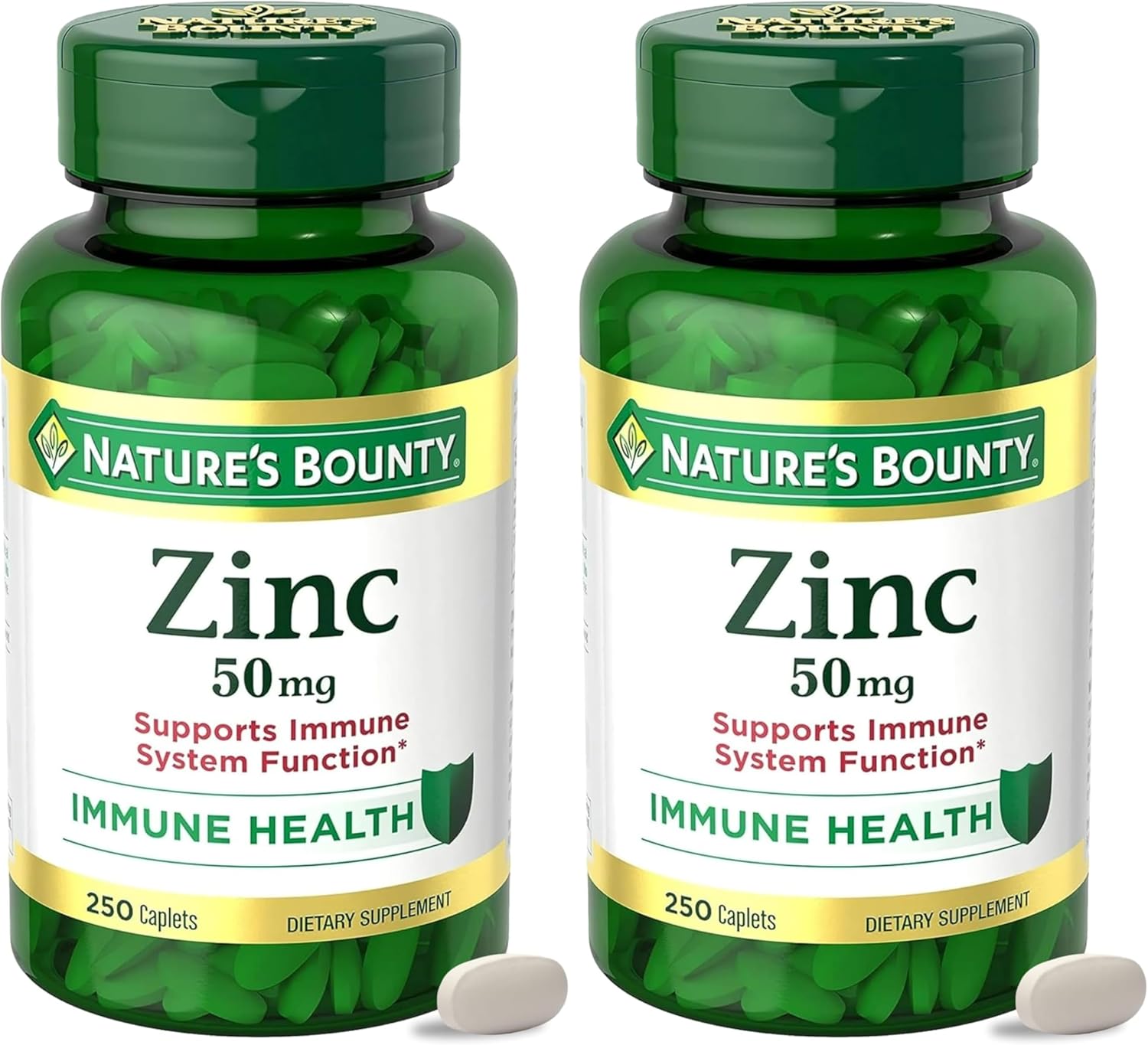 Nature’s Bounty Zinc 50mg,Immune Support & Antioxidant Supplement,Promotes Skin Health,1 Caplet Per Day,Gluten Free,250 Vegetarian Caplets,(Pack of 2)