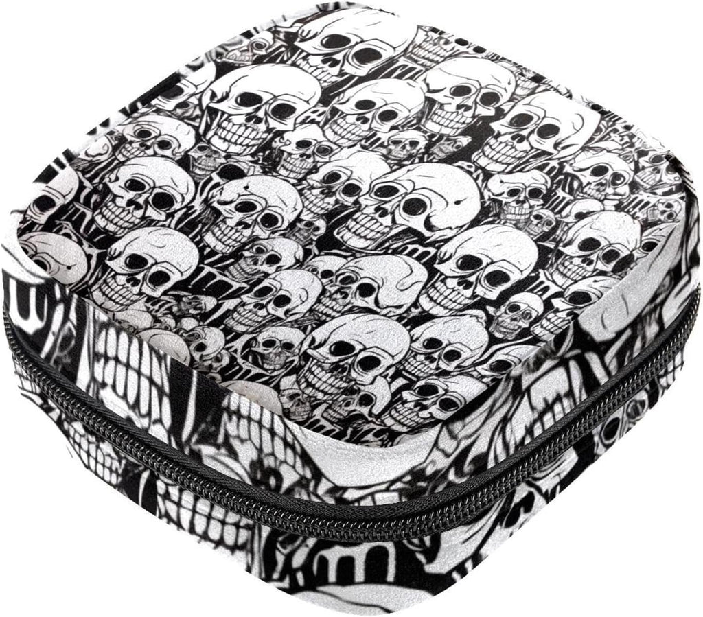 Sanitary Napkin Storage Bag,Period Bag,Vintage Black White Skull,Sanitary Bags for Feminine Products