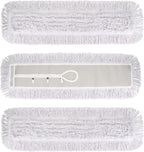 36 Inch Dust Mop Head: Replacement Medium Washable Commercial Mop Head Sweeper and Janitorial Replacement with Botton (White - 36 Inch, 3 Pack, Botton)