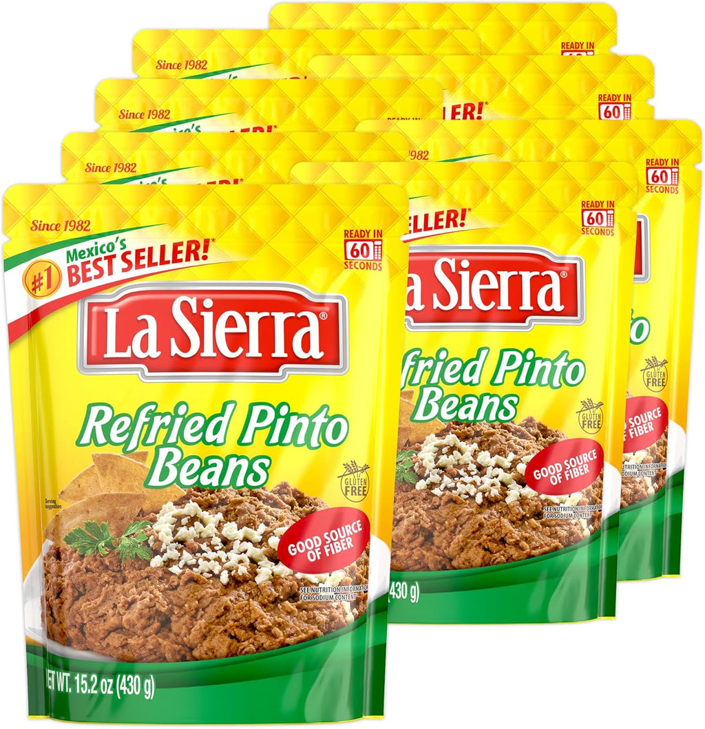 La Sierra Refried Pinto Beans, Ready-to-Eat Vegetarian Refried Beans, 15.2 oz Pouch (Pack of 8)