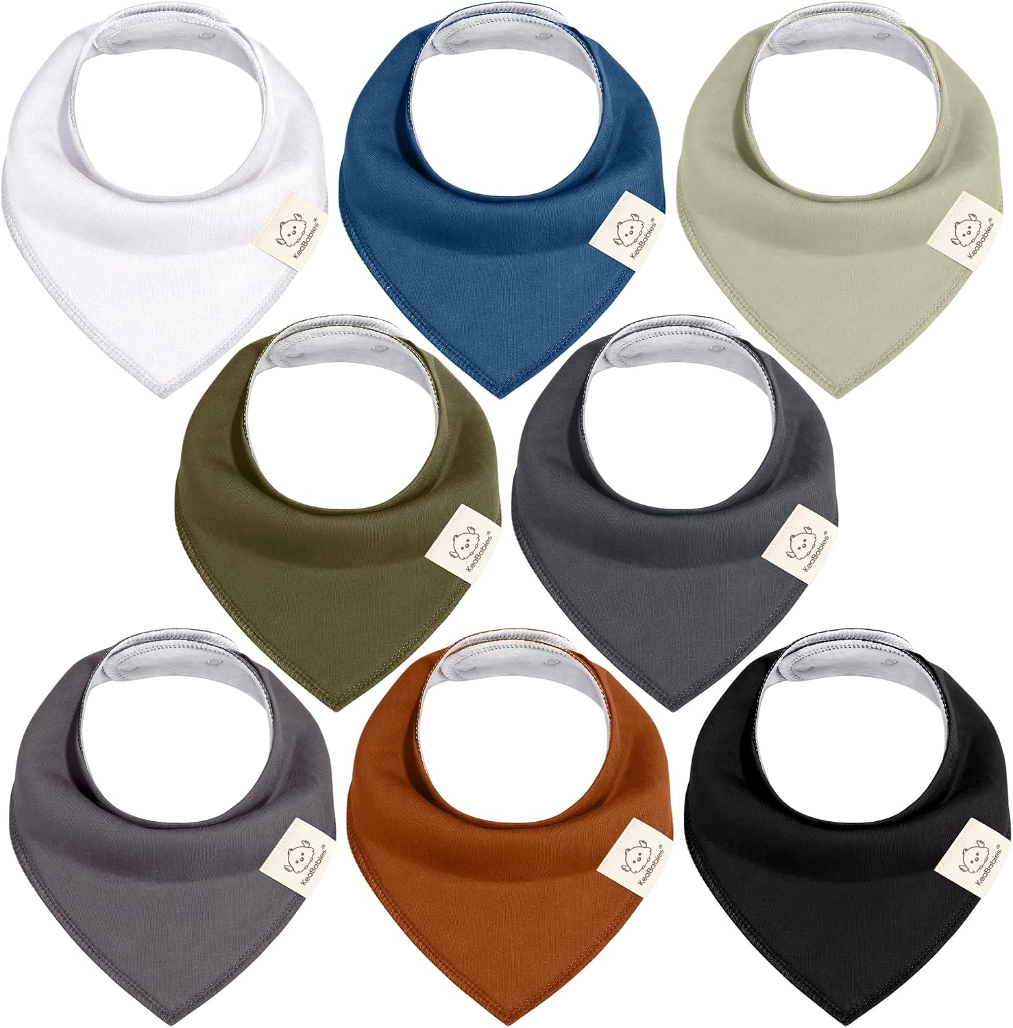 KeaBabies 8-Pack Organic Baby Bandana Bibs for Boys, Girls - Super Absorbent Triangle Baby Bibs for Drooling and Teething Infant, 100% Cotton Extra Soft for Newborn, Infant 0-36 Months (Basics)