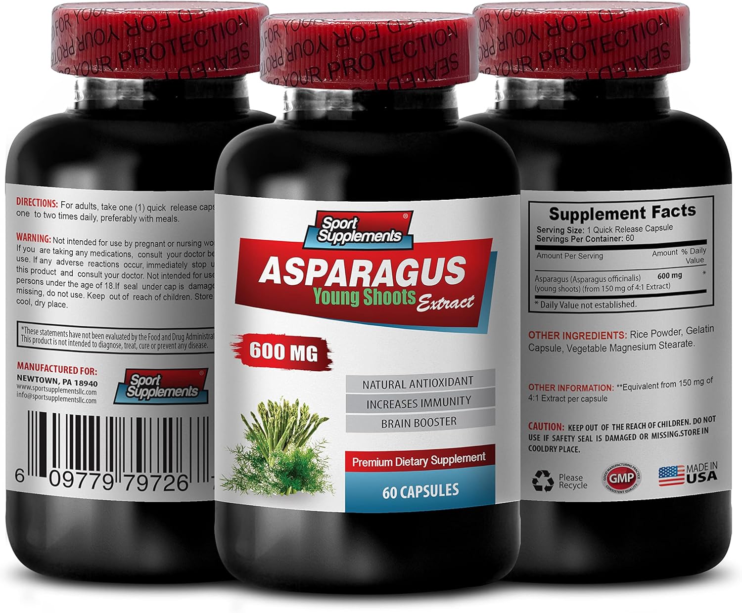 Asparagus Young Shoots Capsules - Asparagus 600 MG - Young Shoots Extract - Asparagus - Asparagus Seeds - Asparagus Pills - antioxidant Supplement - Asparagus Root Extract - 1 Bottle 60 Capsules