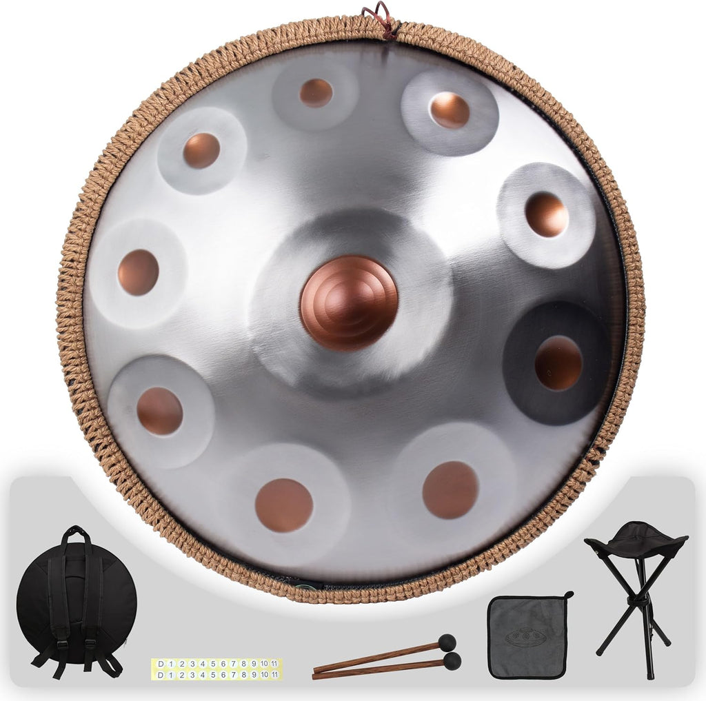 Handpan 19 inch D Minor Kurd Handpans 10 Notes Handpan Drum Instrument for Beginner Performance, 432HZ Sound Hand pan Drums for Adults