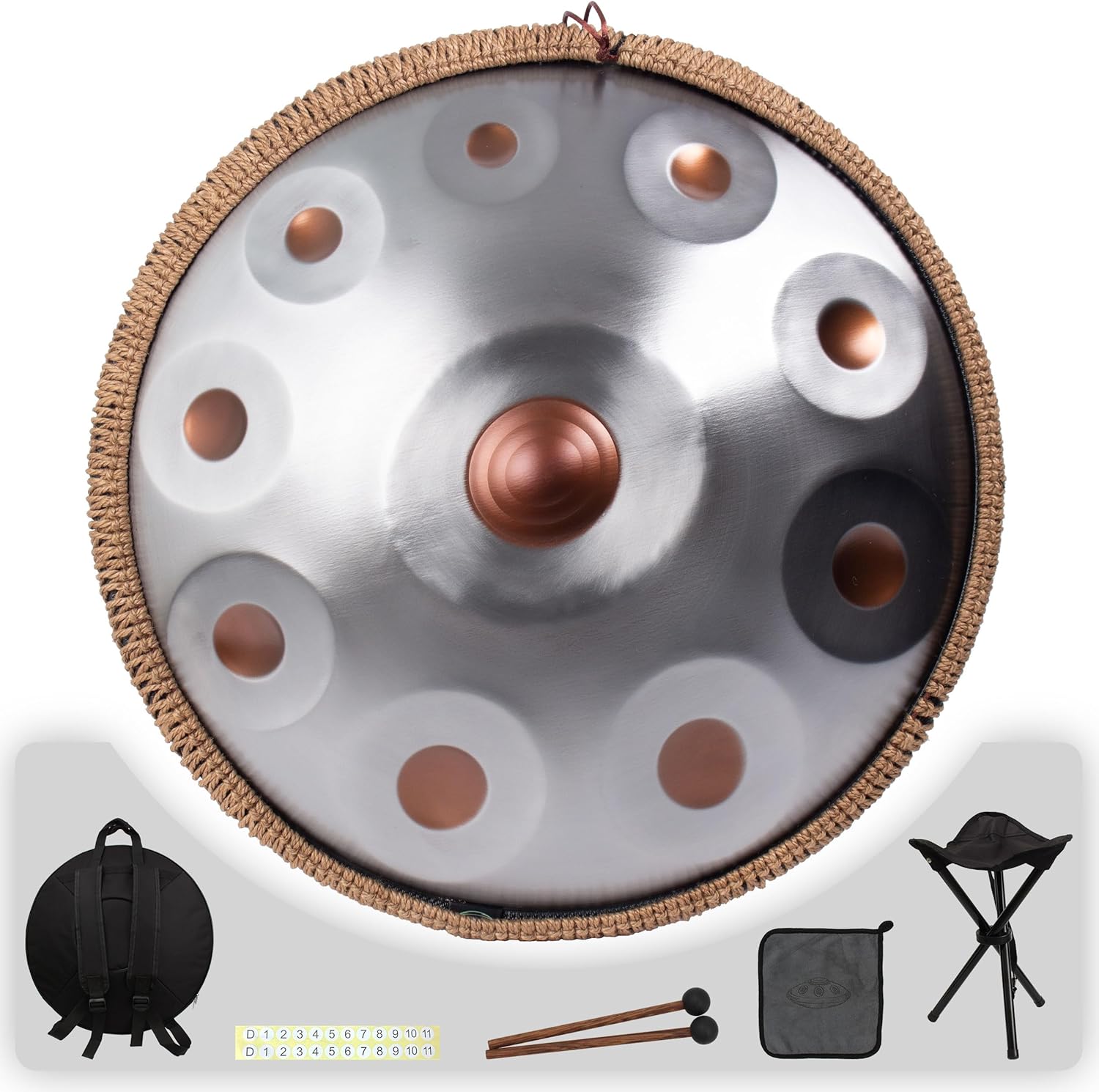 Handpan 19 inch D Minor Kurd Handpans 10 Notes Handpan Drum Instrument for Beginner Performance, 432HZ Sound Hand pan Drums for Adults