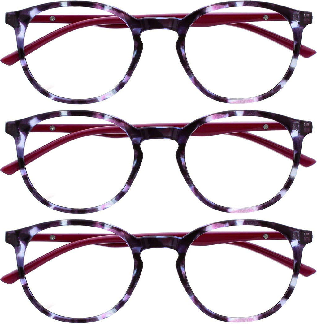 OPULIZE MET Blue Light Blocking Reading Glasses for Women Men, Slim Round Frame with Scratch Resistant and Spring Hinges, Computer Glasses with Anti-Reflective, Purple +1.5 (Pack of 3)