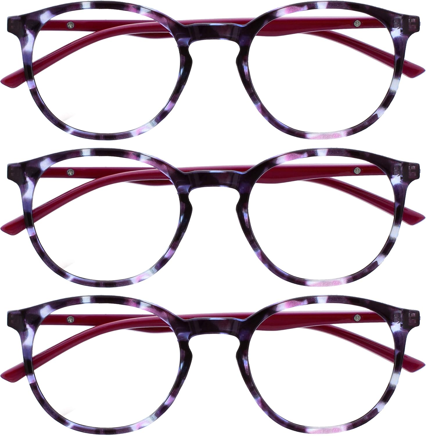 OPULIZE MET Blue Light Blocking Reading Glasses for Women Men, Slim Round Frame with Scratch Resistant and Spring Hinges, Computer Glasses with Anti-Reflective, Purple +1.5 (Pack of 3)