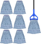 6 Pack Mop Head Replacement Commercial Heavy Duty Cotton Blue Mop Heads Replacement Reusable Looped End String Mop Refill for Industrial Residential Use