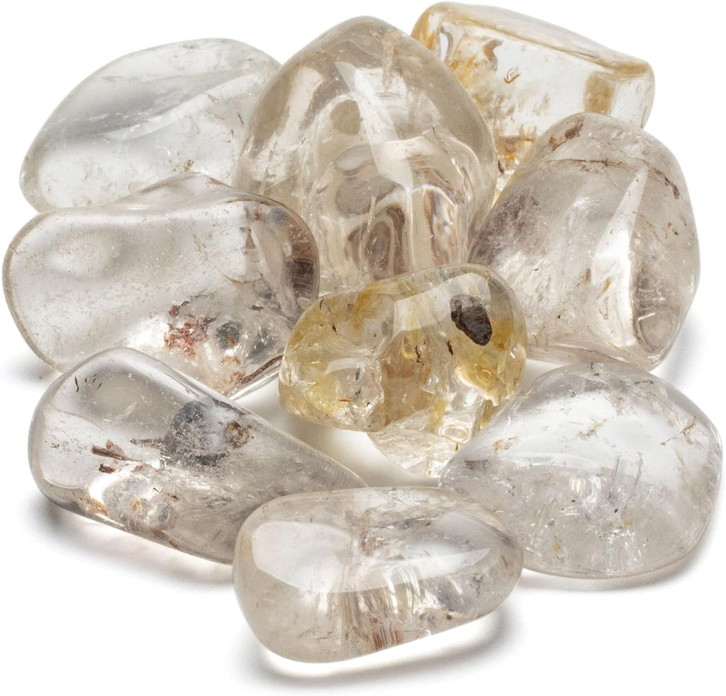 KALIFANO Tumbled Clear Quartz Bundle (300+ Carats) with Healing & Calming Effects - AAA+ High Energy Cuarzo Reiki Worry Crystal Used for Amplifying Energy and Clarity (Information Card Included)