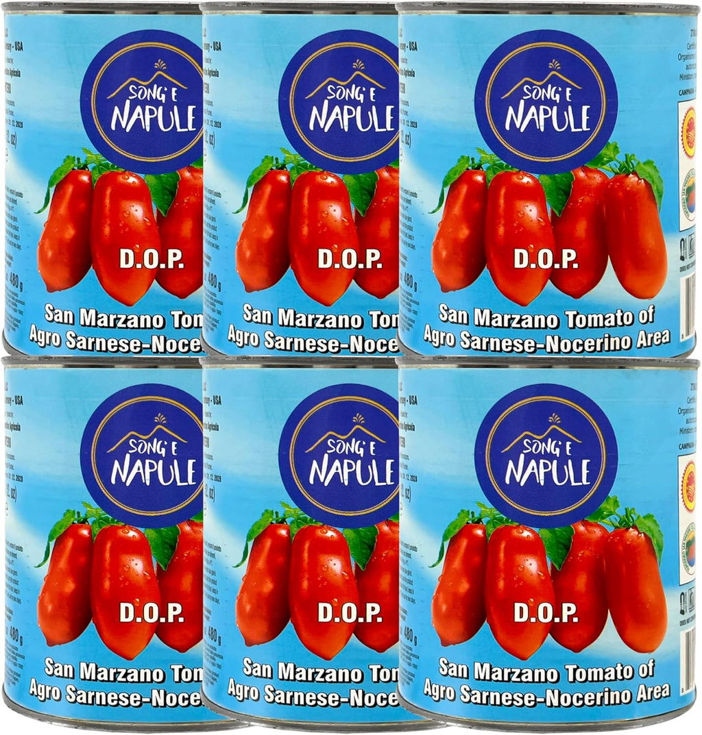 Song' E Napule San Marzano DOP Authentic Whole Peeled Plum Tomatoes, 28 Ounce (Pack of 6)