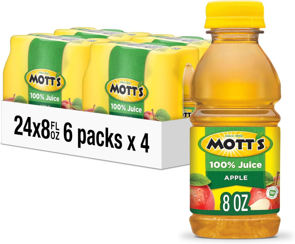 Mott's 100% Original Apple Juice, 8 Fl Oz Bottles, 24 Count (4 Packs Of 6), 2 Servings Of Fruit, 100% Fruit Juice, Gluten-free, Caffeine-free, Kosher, Contains No Artificial Colors Or Sweeteners