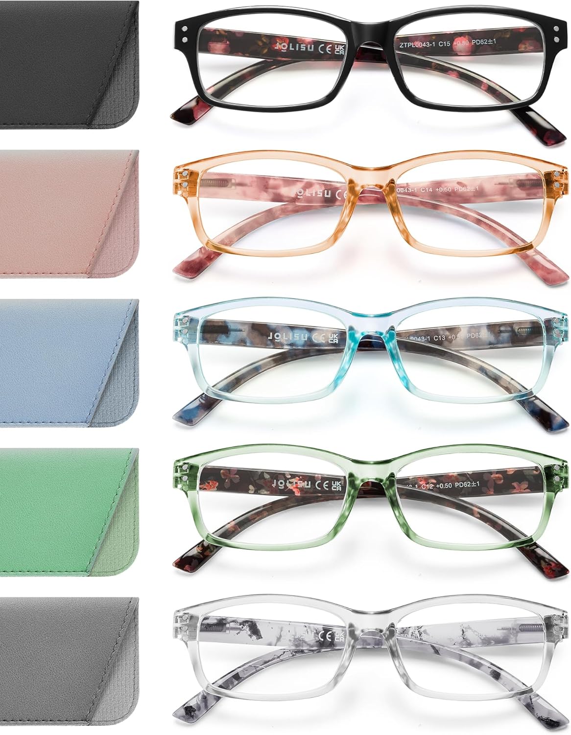 JOLISU Reading Glasses for Women Men - 5 Pack Ladies Fashion Readers Computer Eyeglasses W/Spring Hinge - Blue Light Blocking Reading Glasses Anti Eyestrain 0.5