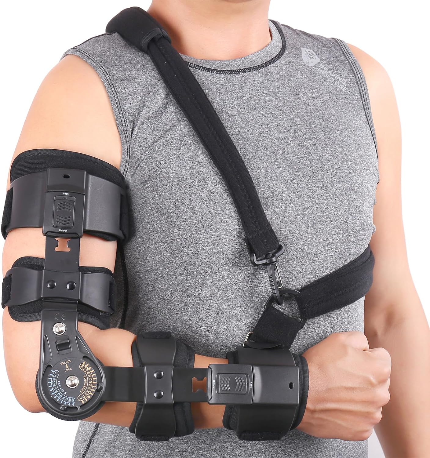 GHORTHOUD Hinged ROM Elbow Brace - Adjustable Post Op Elbow Brace Stabilizer Splint with Strap Sling Arm Injury Recovery Support After Surgery for Men Women (Black, Right)