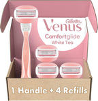 Gillette Venus ComfortGlide White Tea Women's Razor, Handle + 4 Blade Refills