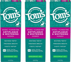Tom's of Maine Antiplaque and Whitening Fluoride Free Natural Toothpaste Gel, Vegan, Spearmint, 4 Ounces (3 Pack)