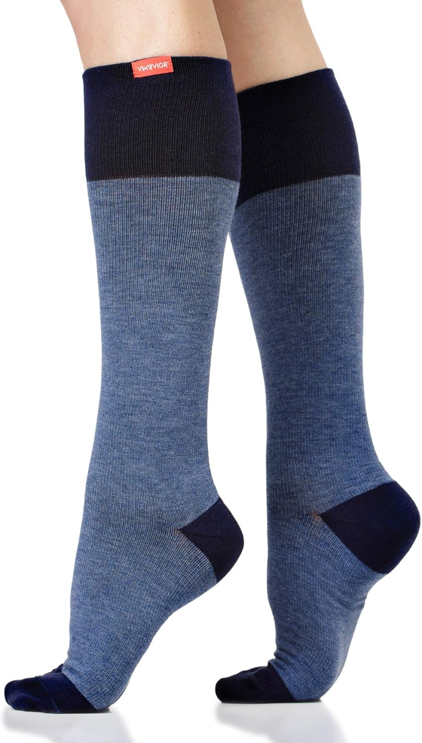 VIM&VIGR Heathered Collection Navy Cotton 30-40 mmHg Compression Socks