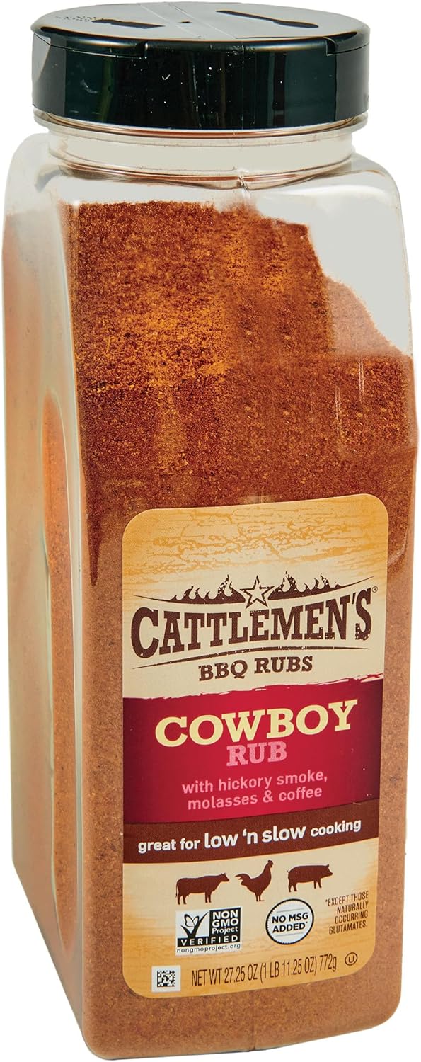 Cattlemen's Cowboy Rub, 27.25 oz - One 27.25 Ounce Container of Cowboy BBQ Rub with Hickory Smoke, Molasses and Coffee Flavor, Perfect for Brisket, Chicken or Beef