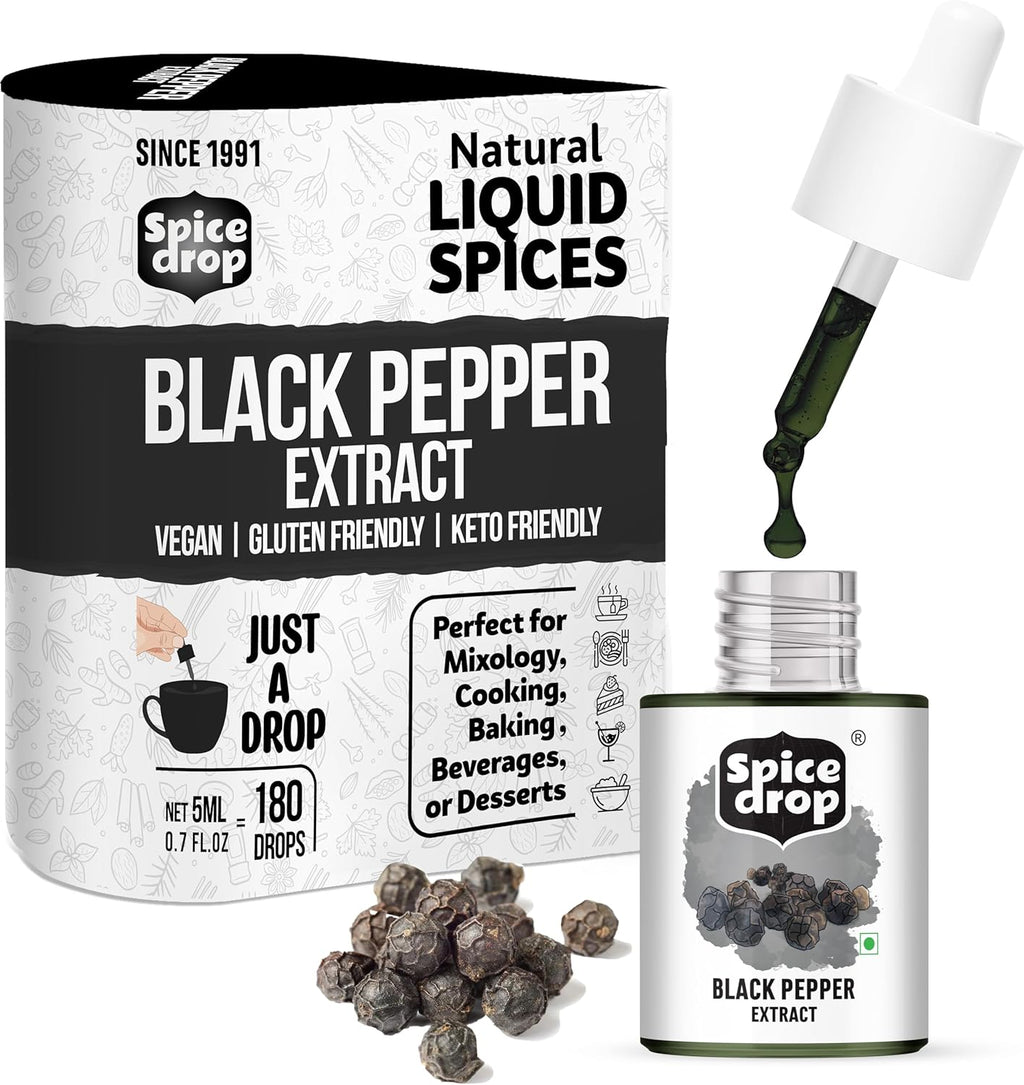 Spice Drop Black Pepper Natural Spice Extract For Soups, Dishes, and Beverages | Authentic Taste | Made From Peppercorns | 5ml (180 Drops equivalent to 40 grams powder) | Vegan | Natural Herbs Extract | Non-GMO