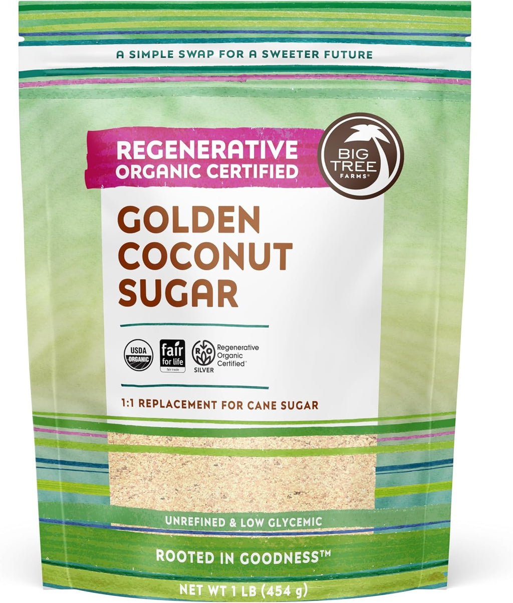 Big Tree Farms Organic Golden Coconut Sugar - Coconut Palm Sugar, Unrefined, Fine Crystals, Cane Sugar Replacement, Coconut Blossom Nectar, Vegan, Perfect for Baking - 1 Pound (Pack of 1)