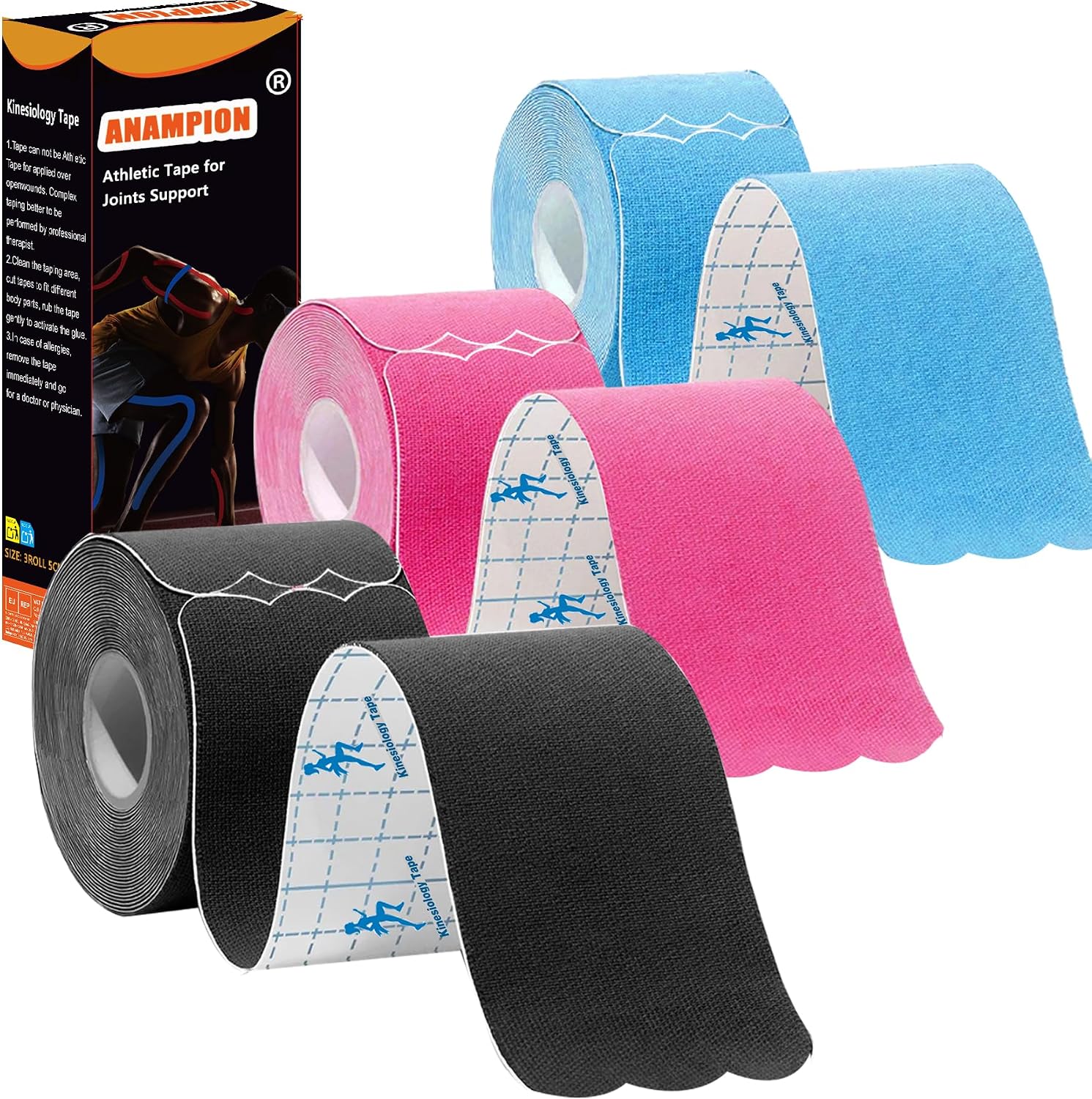 Kinesiology Tape Precut Strips Pro Athletic (3 Rolls,60 Strips) Original Cotton Waterproof Breathable Latex Free Tape for Muscle Pain Relief and Joint Support Elastic Sports Activities Tapes (Mix)