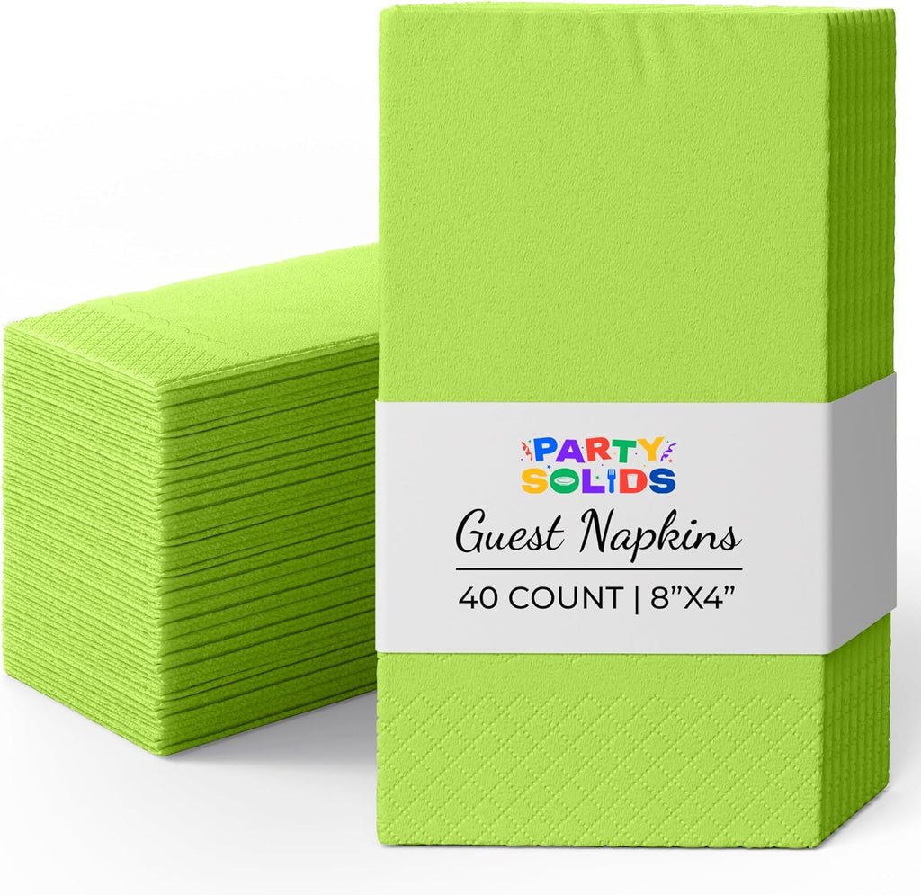 Party Solids Lime Green Dinner Napkins Disposable 8" x 4" Folded - 40 Pcs 2 Ply Lime Green Napkins Disposable Paper Guest Towels for Bathrooms, Dinners, Everyday Parties & Party Supplies