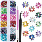 960Pcs Horse Eye Nail Rhinestones, 12 Colors Sparkling Shiny Crystal AB 3D Flatback Gems Shiny Nail Diamonds with Tweezers and Dual-end Brush for Crafts DIY, Face Makeup Gems Jewels (10-K1)