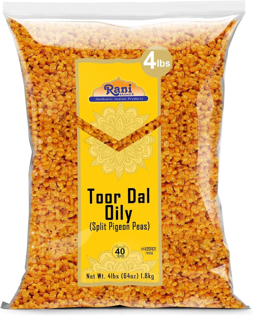 Rani Toor Dal (Split Pigeon Peas) Oily, 64oz (4lbs) 1.81kg Bulk ~ All Natural | Gluten Friendly | NON-GMO | Vegan | Indian Origin