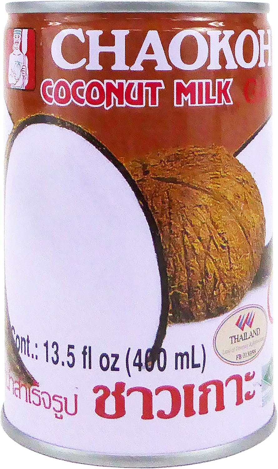 Chaokoh Coconut Milk Unsweetened 6 Pack - Premium, Canned Coconut Milk from Thailand, Lactose Free, Non Dairy Vegan Milk - for Curries, Drinks, Desserts, & More (13.5 oz per Can)
