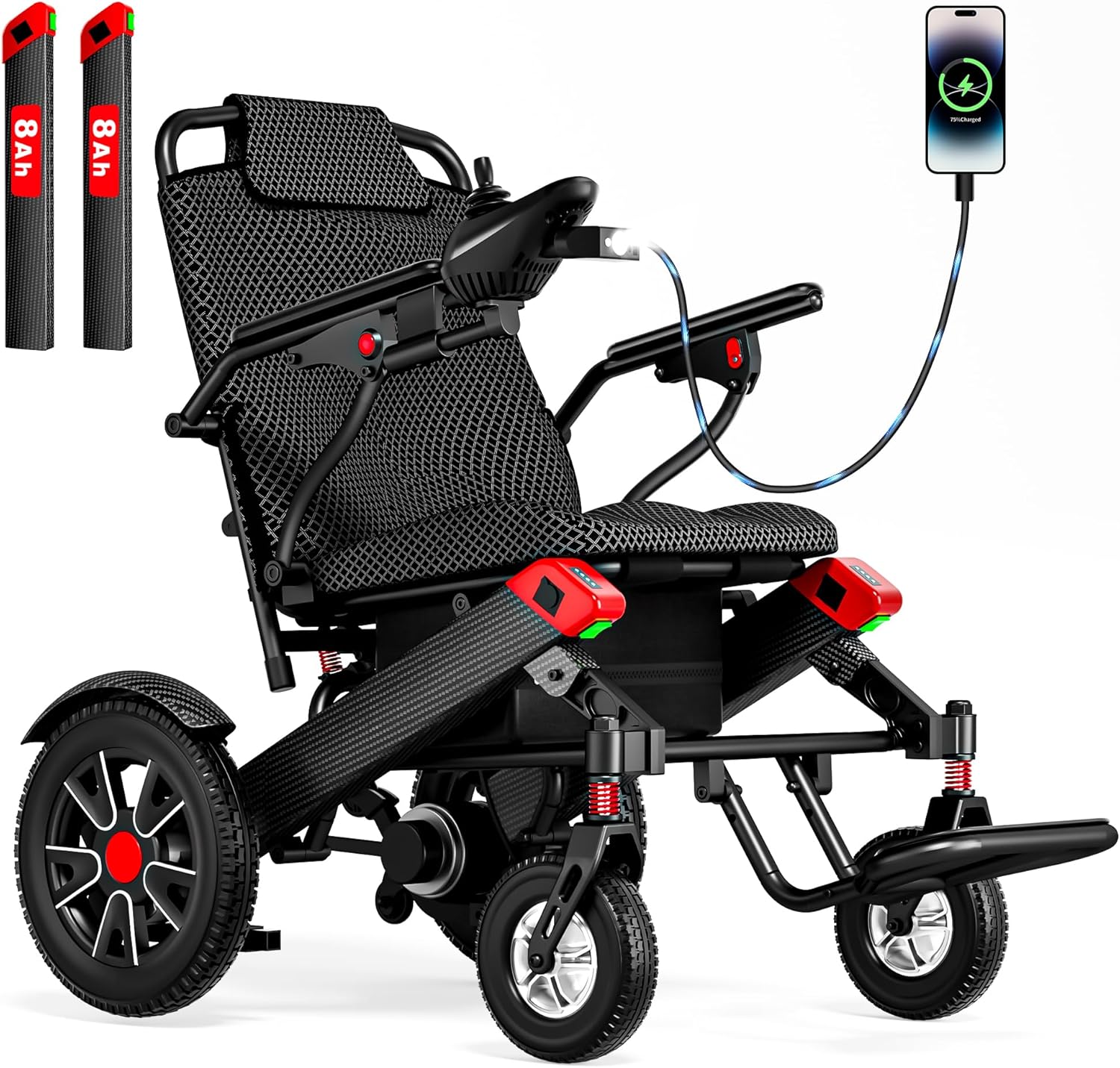 Electric Wheelchairs for Adults Foldable Motorized for Seniors, 20.3" Widened Space, 500W Power,24 Miles Range, Max Up 350LBS& LED Light&Dual Battery Slots, Airline Approval（2-Batteries Version）