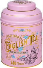 New English Teas Vintage Victorian Tea Tin in Pink with 240 English Breakfast Teabags