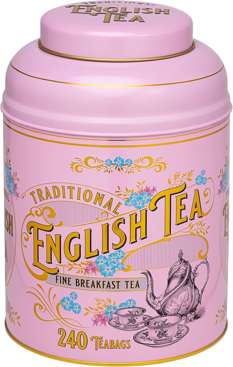 New English Teas Vintage Victorian Tea Tin in Pink with 240 English Breakfast Teabags