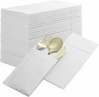 50-Pack Disposable Linen-Feel Dinner Napkins with Built-in Flatware Pocket, WHITE Prefolded Cloth Like Paper Napkins For Dinner, Wedding Or Party [Silverware NOT Included]