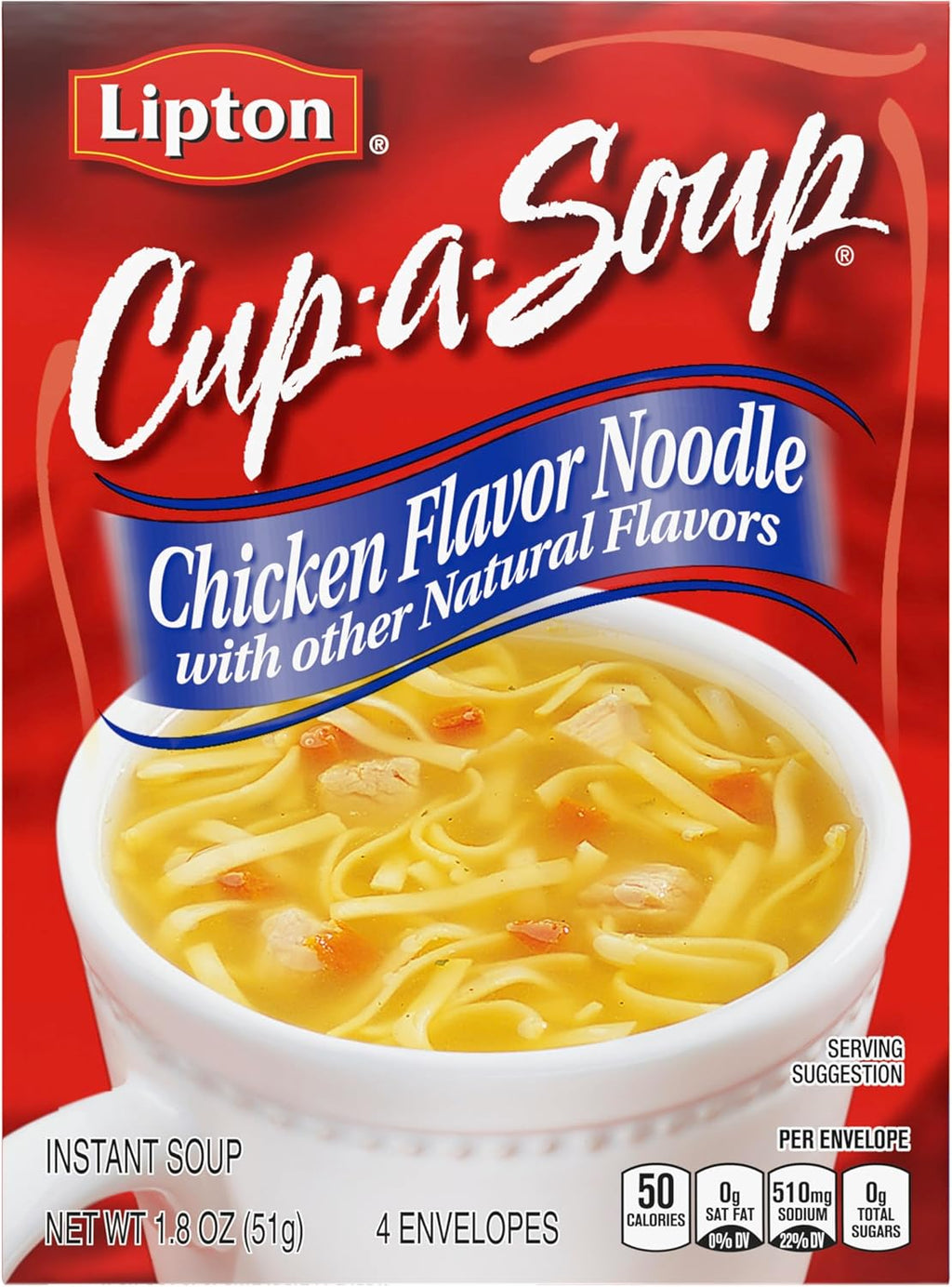 SOUP SECRETS Lipton Cup-a-Soup Instant Soup Chicken Noodle 4 Count For a Warm Cup of Soup Soup Made With Real Chicken Broth Flavor 1.8 oz