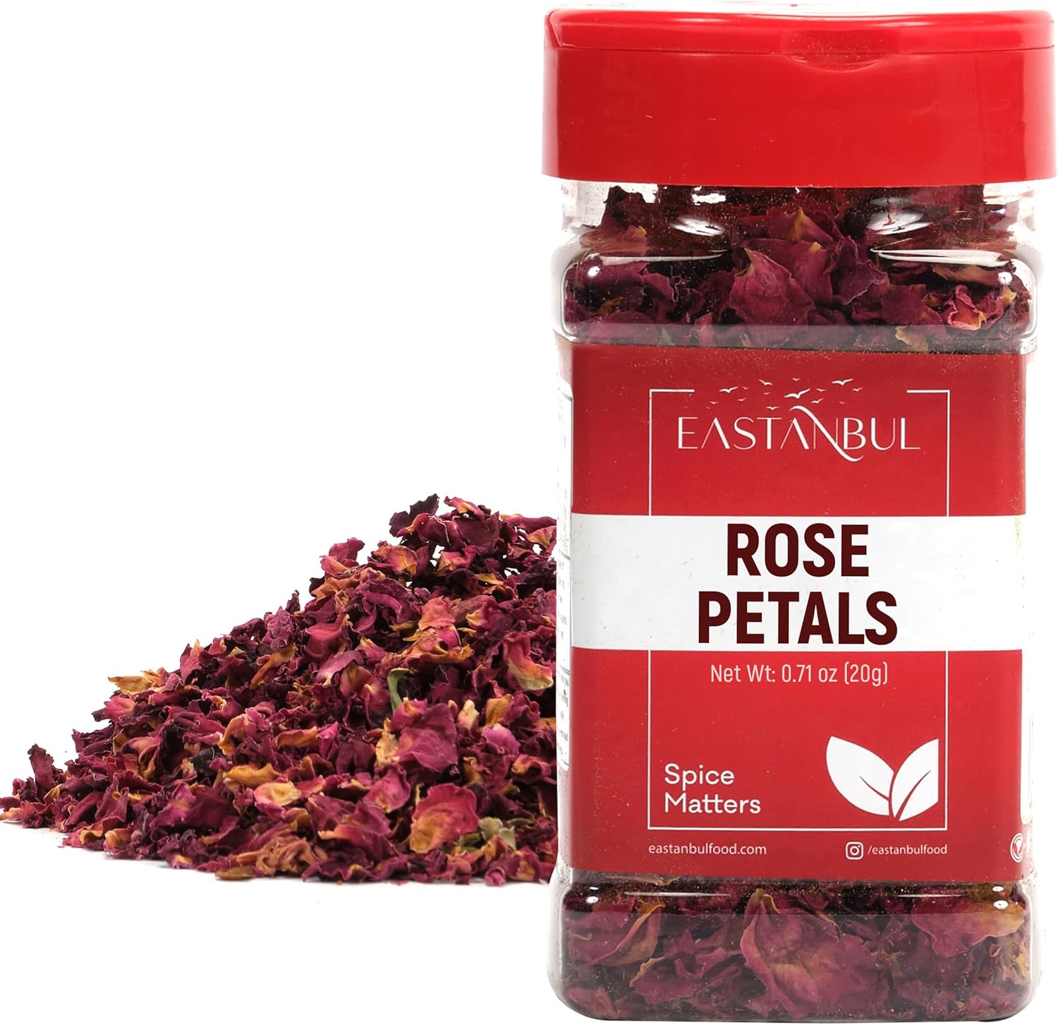 Eastanbul Dried Rose Petals, 0.71oz, Premium Edible Rose Petals, Dried Flower for Herbal Tea, Decoration, Sprinkles, Dessert Topping, From Mediterranean Flowers, Natural, Vegan, Gluten Free, Non GMO
