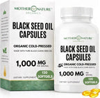 Black Seed Oil Capsules 1000mg, Organic Cold Pressed Black Cumin, High TQ, Immune & Joint Support, 120 Count (2 Month Supply)