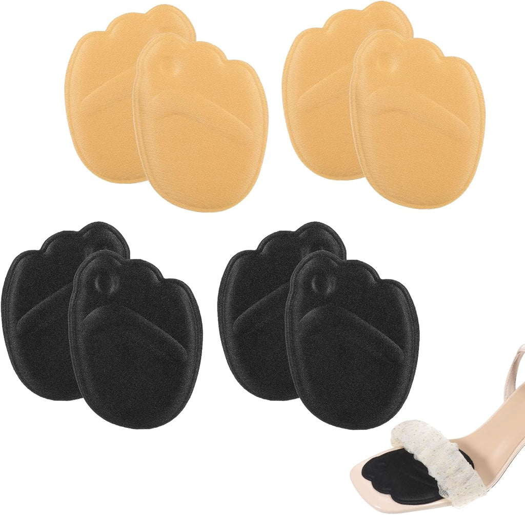 4 Pairs Shoes Inserts for Women Ball of Foot Cushions, Metatarsal Pads, High Heel Non-Sliding Insole, Forefoot Cushion for Metatarsalgia Mortons Neuroma Pain Relief (Black+Light Brown)