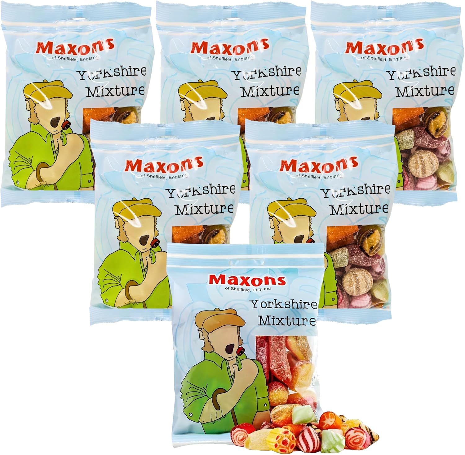 Maxons Yorkshire Mixture 8.8 Oz (Pack of 6) Bag - Authentic Mixture of Fruit and Mint Flavored Boiled Sweets, British Hard Candy Assortment, English Candy Mix, Imported Gifts & Treats from England, UK