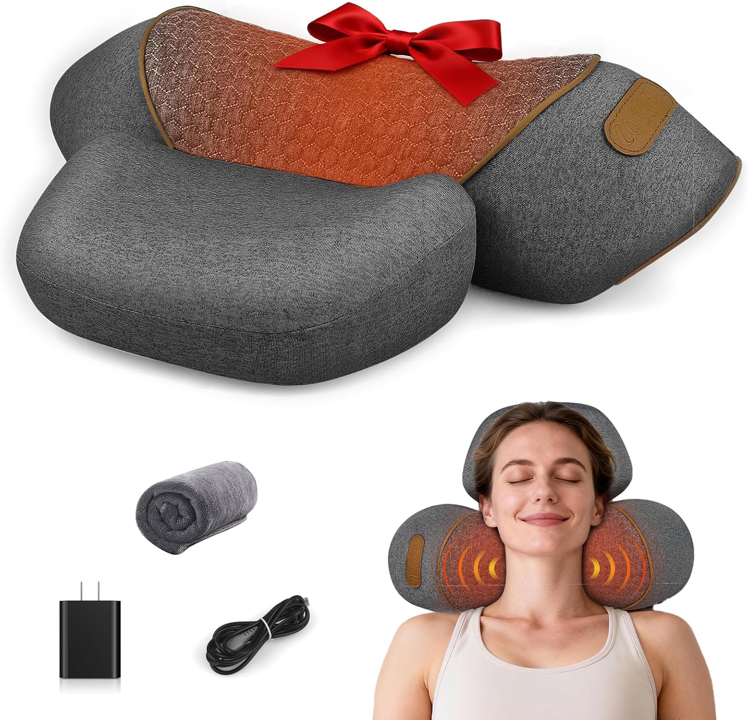 3-in-1 Neck Massager Pillow for Pain Relief, Neck Massager with Heat and Cervical Traction, Deep Tissue Massage Pillow for Shoulder & Back Comfort, Ergonomic Design for Men and Women (Deep Gray)