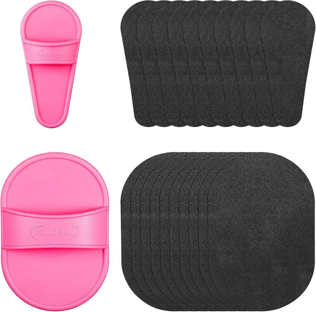 102 Piece Smooth Away Exfoliation Kit for Women and Girls - Smooth Legs and Facial Hair Removal Pads in 2 Sizes, 100 Pieces Fine Black Sandpaper for Lips and Skin