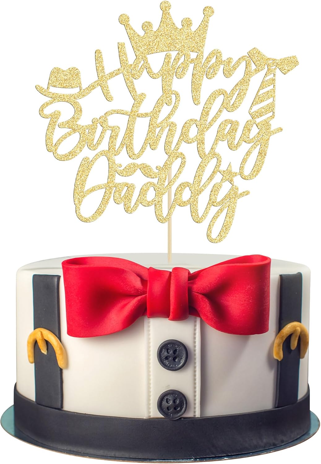 Gyufise 1PC Happy Birthday Daddy Cake Topper Gold Glitter Best Dad Father's Day Cake Pick for Dad Birthday Father's Day Party Cake Decorations Supplies
