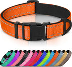 Joytale Reflective Dog Collar, Soft Neoprene Padded, Metal D-Ring, Nylon Pet Collar Adjustable for Medium Dogs, Orange, M