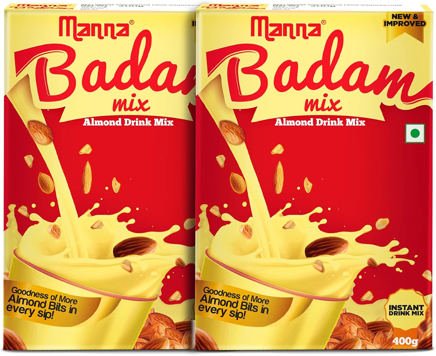 Manna Instant Badam Drink Mix with Real bits of Badam, 800g (400g x 2 Packs)